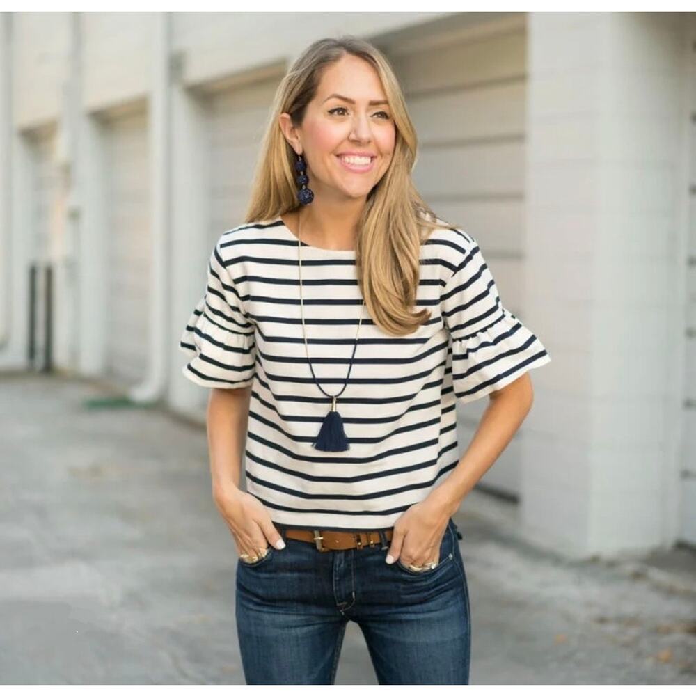 J.Crew Ruffle Sleeve Striped Top - Picture 2 of 6